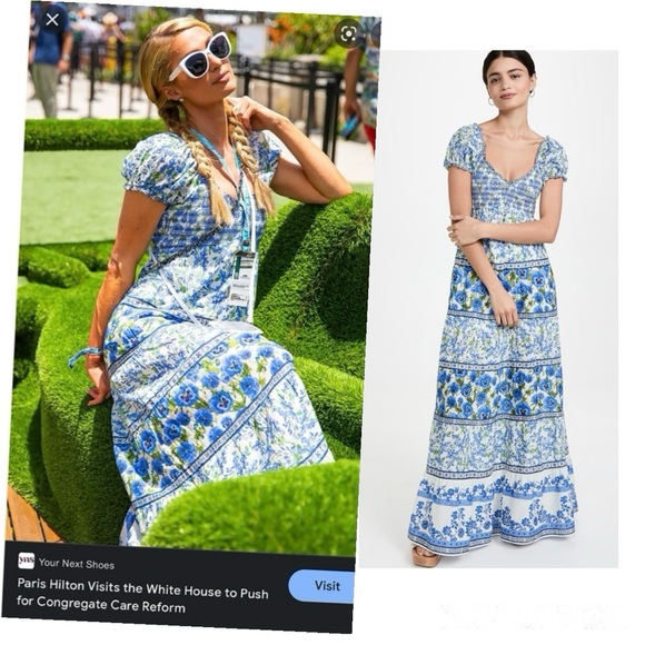 Alice Olivia Rosalyn Dress Maxi Floral Tiered Smocked Perfect Pansy Puff Sleeves - Picture 2 of 16